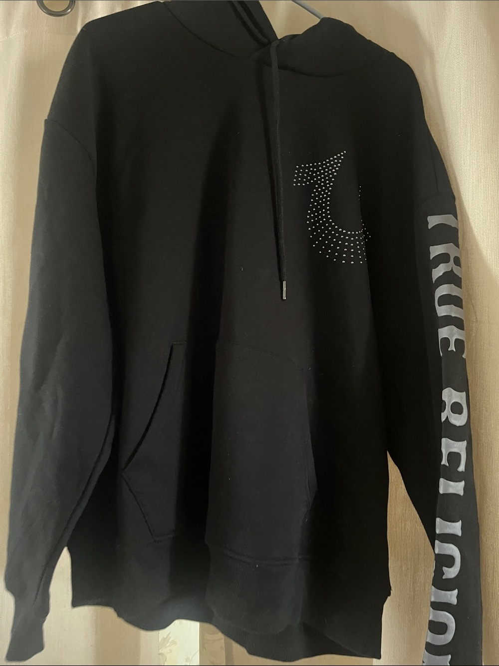 True Religion Black Crewneck Hoodie with Studded Logo